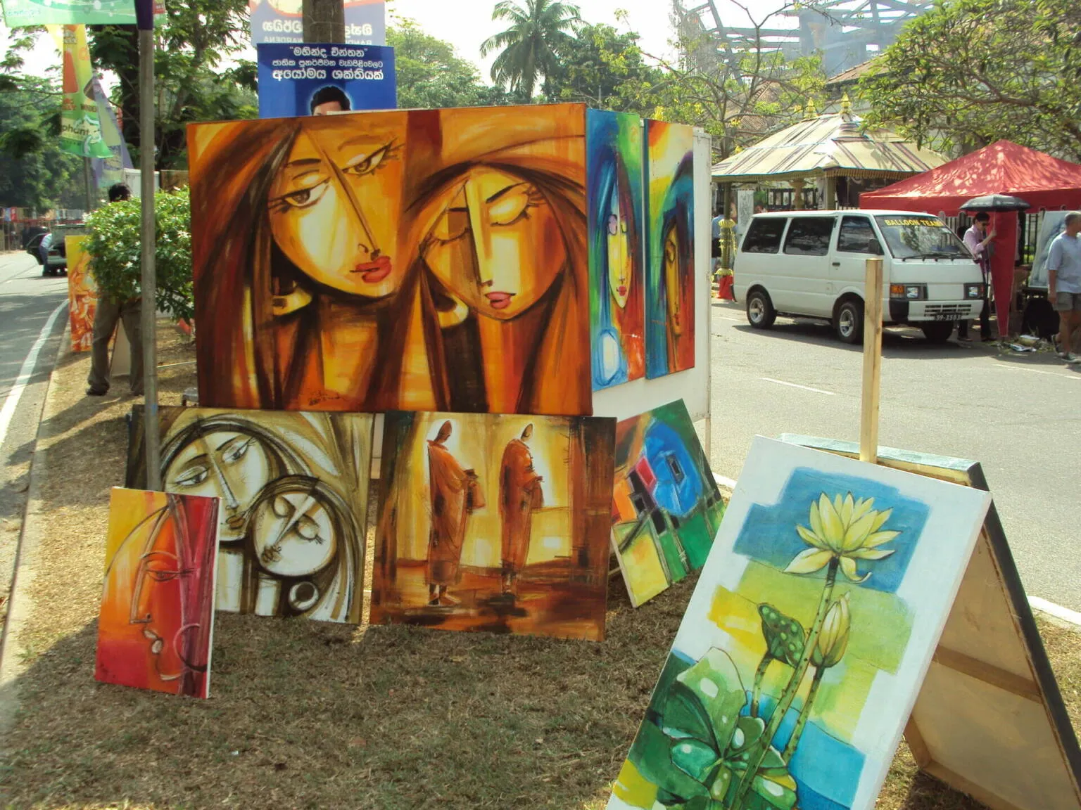 An easel supports a colorful painting, highlighting the artist's creativity and skill in a captivating display